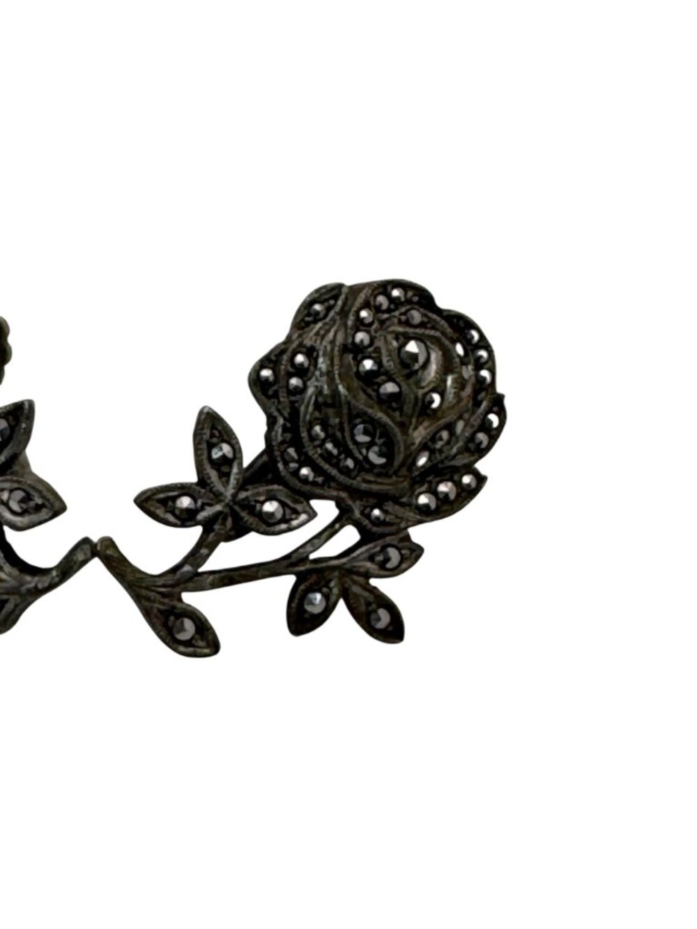 Vintage Sterling Silver Rose Screw-Back Earrings Marcasite Floral Design 7.76g - Picture 11 of 12